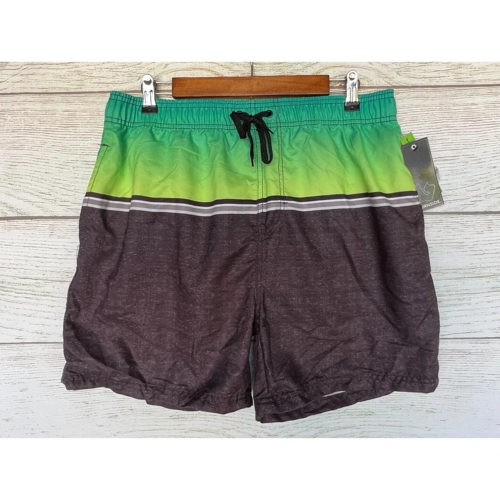 Burnside Trunk Swim Shorts Mens Size XLarge Black & Green Stretch Shorts New